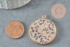 Pendentif ronc jaspe dalmatien naturel laiton doré 36mm, x1 (G2814)