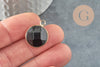 Pendentif rond agate noire,agate naturelle,pendentif pierre,20mm, x1 G0677