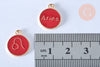 Pendentif rond constellation zamac doré zircon émail rouge 15mm, un pendentif céleste du signe horoscope astrologique X1 - G6664