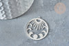 Pendentif rond lune et soleil argenté acier inoxydable 30mm, breloque doré, création bijoux acier argenté, x1 G7609