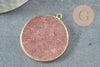 Pendentif rond quartz fraise, pendentif rose,quartz naturelle,32mm, x1 G3134