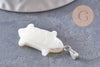 Pendentif tortue nacre blanche naturelle laiton platine 26-27mm, création bijoux coquillage blanc, x1 (G9919)