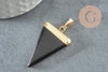 Pendentif triangle agate noire, fournitures créatives, pendentif pierre, support doré,création bijoux, pierre naturelle, 33mm, x1 G1657