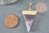 Pendentif triangle améthyste violette, fournitures créatives, pendentif pierre, support doré, création bijoux, pierre naturelle, 33mm, x1 G1362