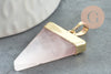 Pendentif triangle quartz rose,quartz naturel,pendentif pierre, support doré, création bijoux, pierre naturelle, 33mm, x1 G2059