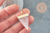 Pendentif triangle quartz rose,quartz naturel,pendentif pierre, support doré, création bijoux, pierre naturelle, 33mm, x1 G2059