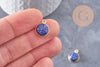 Pendentif visage de lune lapis lazuli naturel argent 925 doré 18K 19mm,pendentif amulette pierre naturelle x1 (G9876)