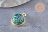 Pendentif visage de lune malachite naturelle argent 925 doré 18K 19mm, pendentif amulette pierre naturelle x1 (G9875)