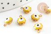 Pendentifs doré Fleur émail jaune, mauvais oeil, laiton doré, pendentif chance, 9mm, X10 G0305