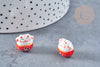 Perle Chat chanceux porcelaine rouge 14mm, perle céramique, animal, perle chance chat, x5 G8681