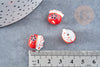 Perle Chat chanceux porcelaine rouge 14mm, perle céramique, animal, perle chance chat, x5 G8681