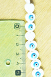 Perle coeur nacre blanche mauvais oeil bleu clair, fournitures créatives,chance, cabochon nacre, gri-gri,12mm ,lot de 10,G3405