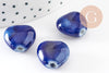 Perle coeur porcelaine bleu foncé 14-15mm, perle céramique, fabrication bijoux amour et amitié x5 G9348