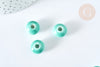 Perle porcelaine rondelle émail turquoise 12x7mm, création bijoux céramique, x10 G7479