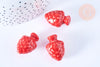 Perle porcelaine rouge pomme de pin,perle céramique, céramique blanche,19mm, x10 G7876