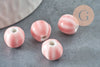 Perle ronde striée porcelaine rose 11mm, fabrication bijoux céramique, x10 G9528