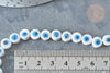 Perles Rondes plates porcelaine blanche mauvais œil bleu 8x5mm, bijou céramique, x10 G8007