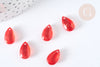 Perles gouttes verre transparent rouge paillettes dorées 14,5mm, perle, x5 G7297