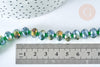 Perles rondelles verre facettée vert irisé 10x8mm, cristal, le fil de 53cm G7454