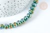 Perles rondelles verre facettée vert irisé 10x8mm, cristal, le fil de 53cm G7454