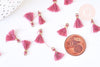 Pompon vieux rose polyestère support doré,décoration pompon, pompon boucles,fabrication bijoux bohème,10-15mm,les 10 G5567