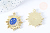 pendentif soleil lune étoiles bleu zamac doré 18k cristal zircon 26mm,sans nickel, pendentif chance, X1 G6682